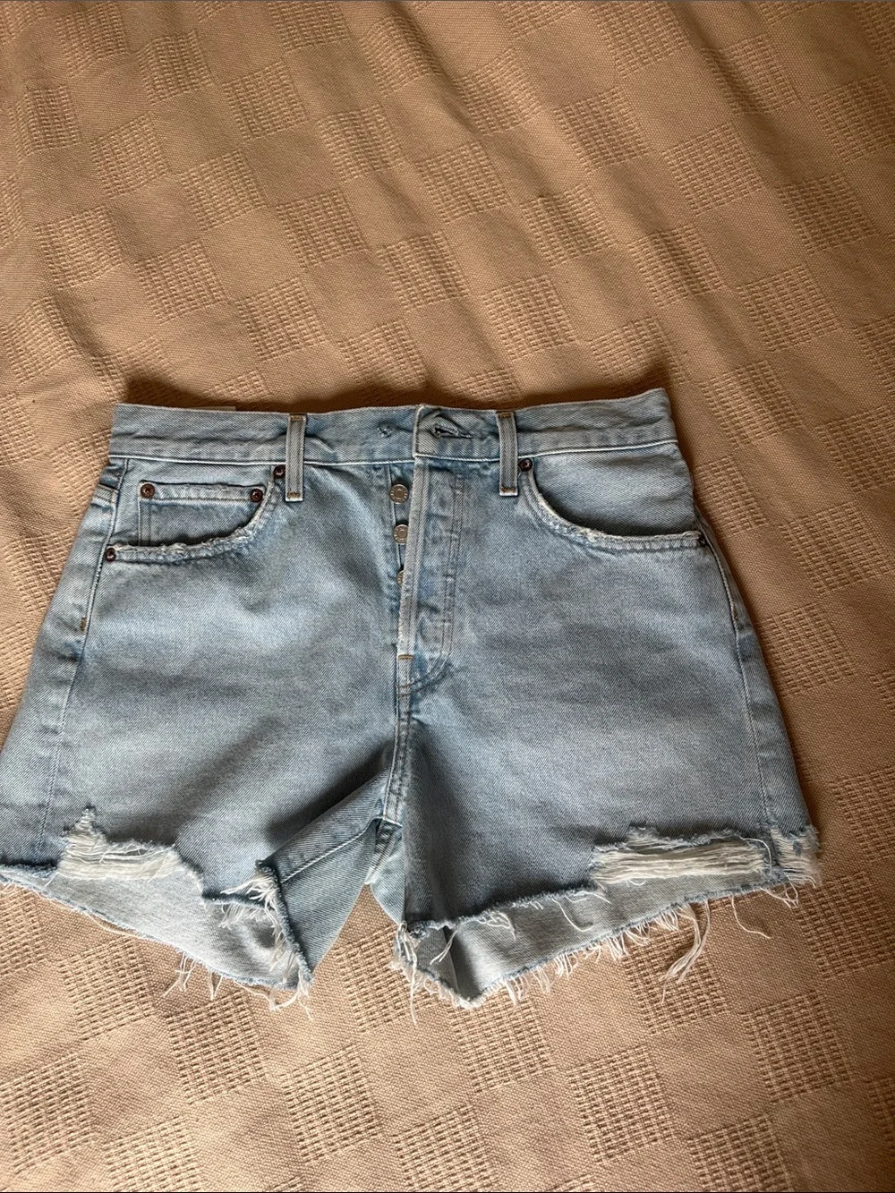 Agolde light blue denim Parker long short